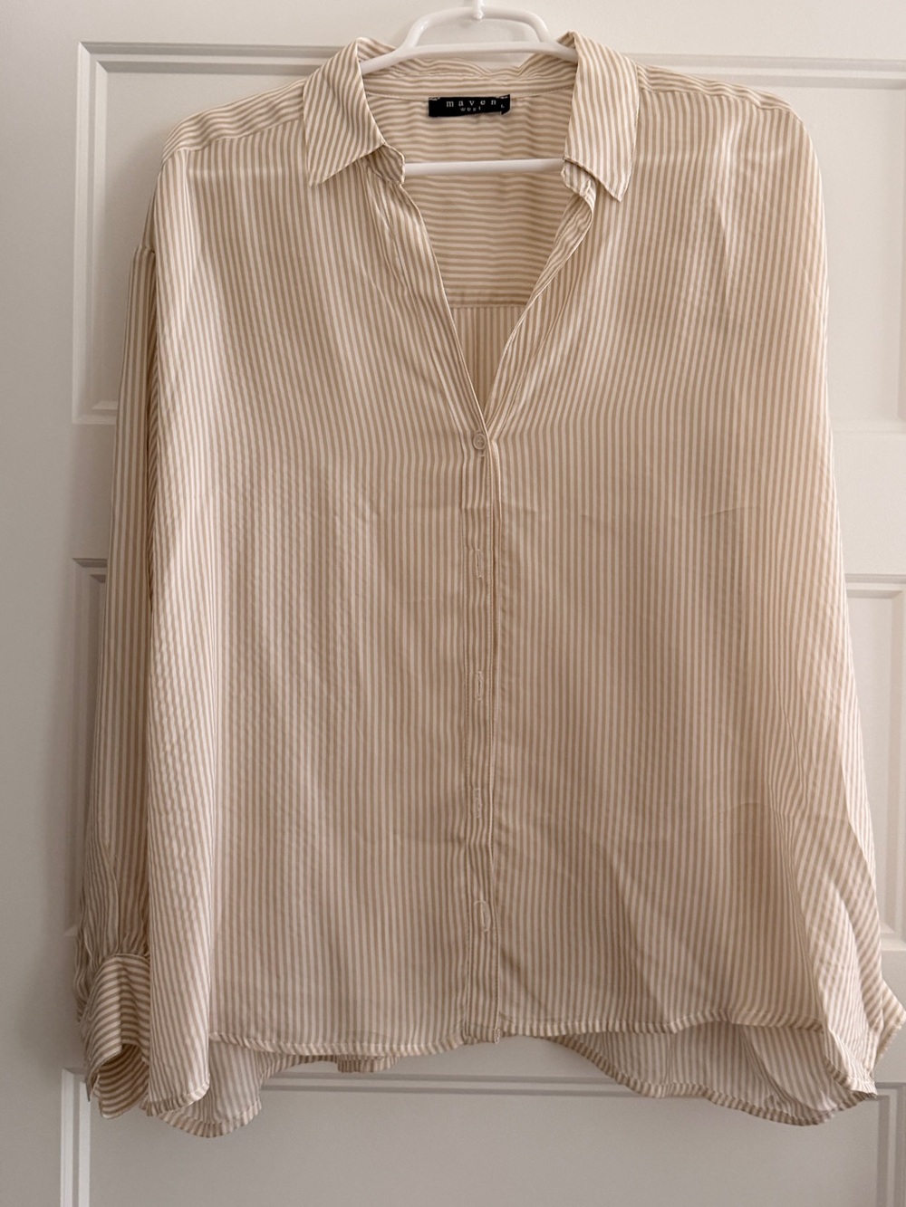Maven West Cream and White Pinstripe Button-Down Shirt